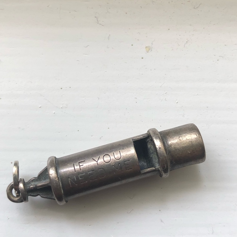 Vintage sterling whistle pendant with inscription
